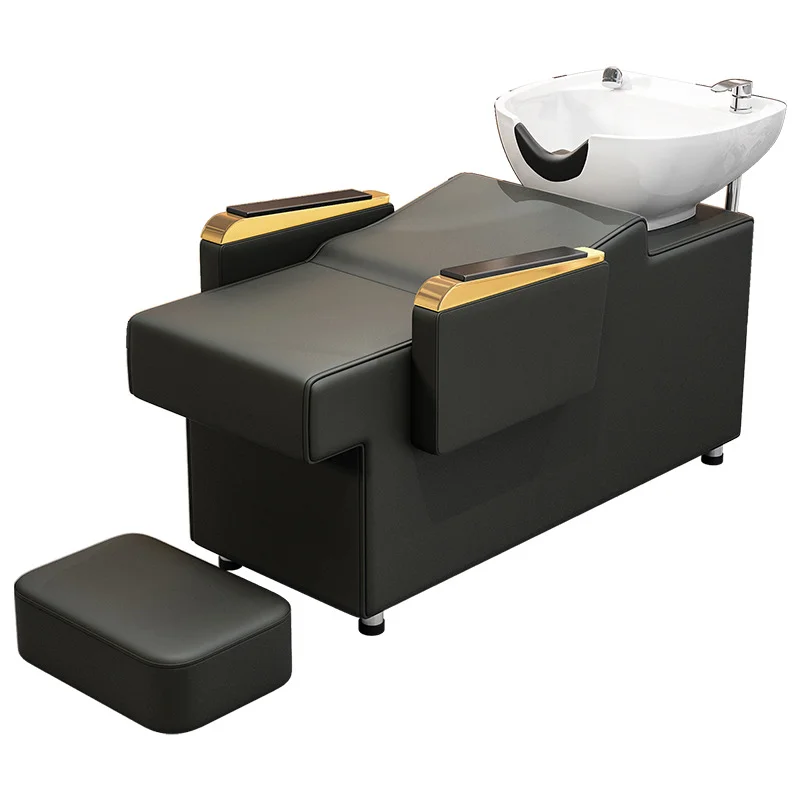 ！@Modern Simple White Comfortable Ceramic Basin Durable Eco-Friendly Shampoo Chair with Bowl for Hair Salon Barber SPA