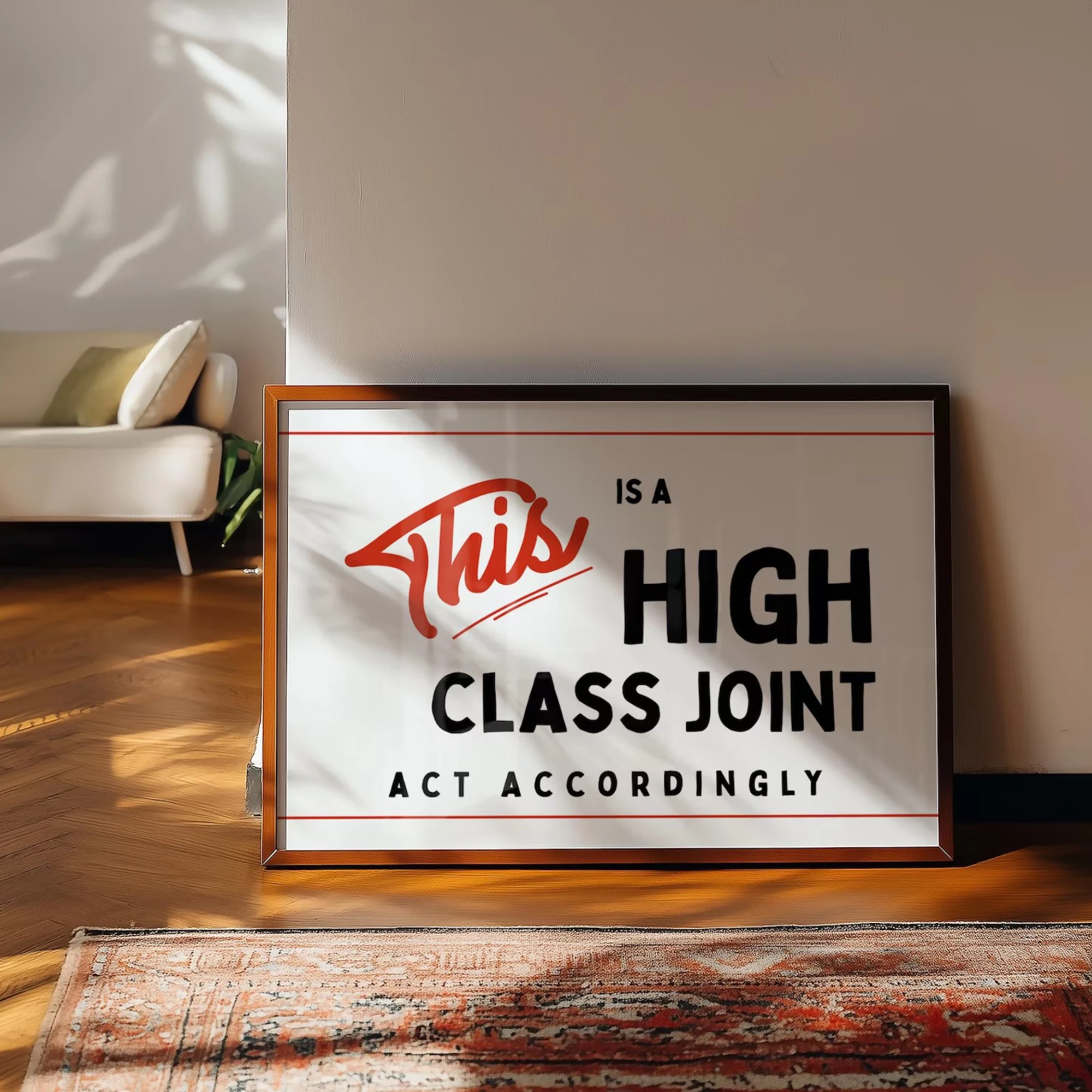 Gerahmtes Retro-Wandkunstdruck „This Is A High Class Joint“ auf Leinwand, Poster, Bild für Wohnzimmer, Schlafzimmer, Heimdekoration