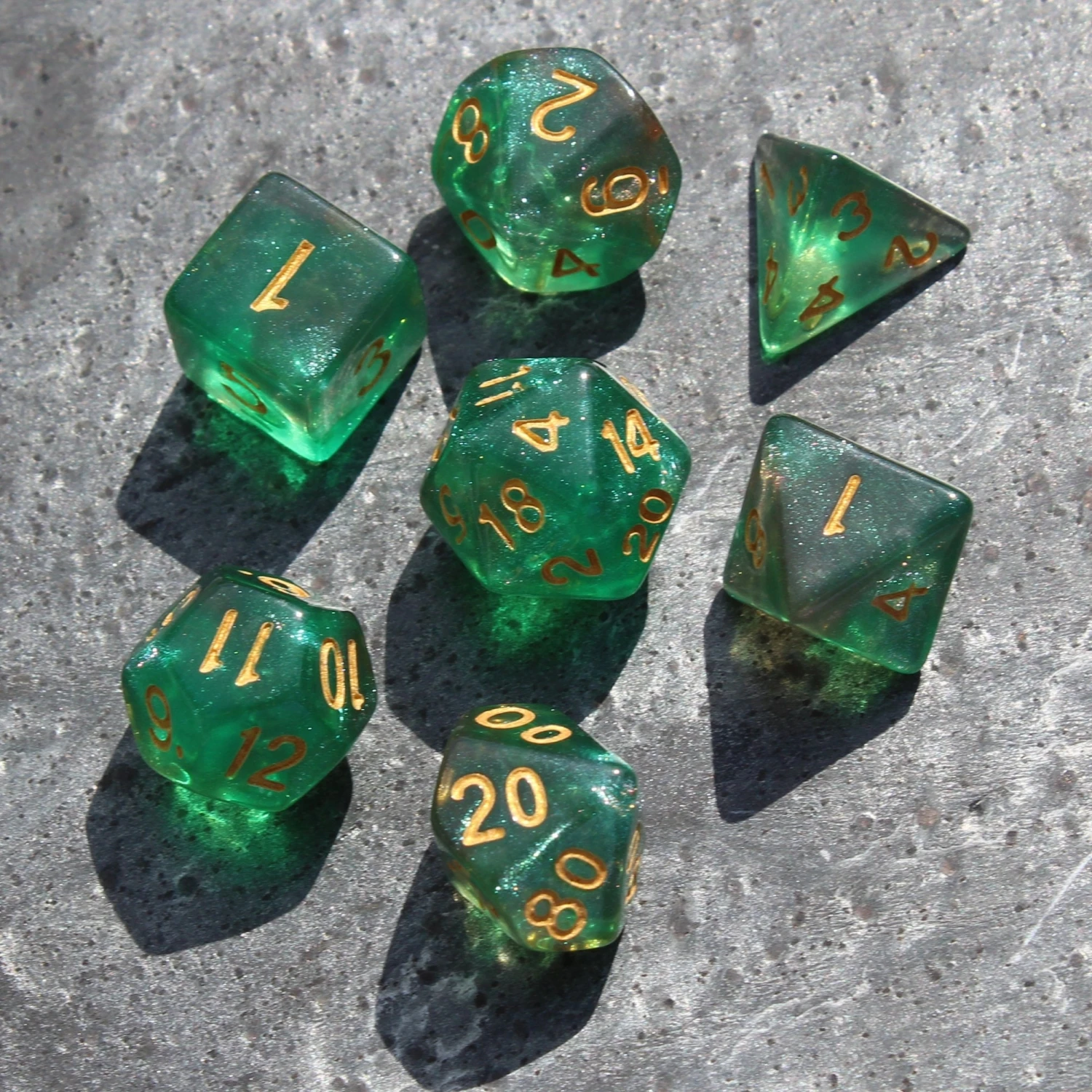 Dados de profundidad turquesa más verde para juegos de mesa DND, mazmorras y dragones, D & D, RPG, juego de rol de mesa, 7 piezas por juego