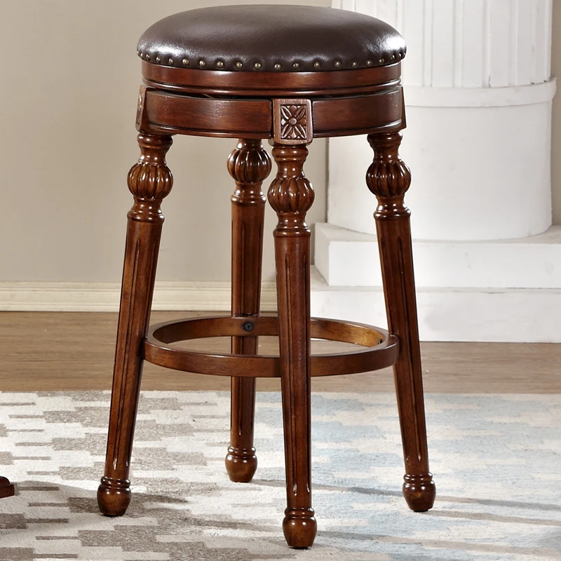 

-For Bar Chair Solid Wood European Bar Chair Stool Bar Table Household Stool Backrest Chair Rotating High Stool*