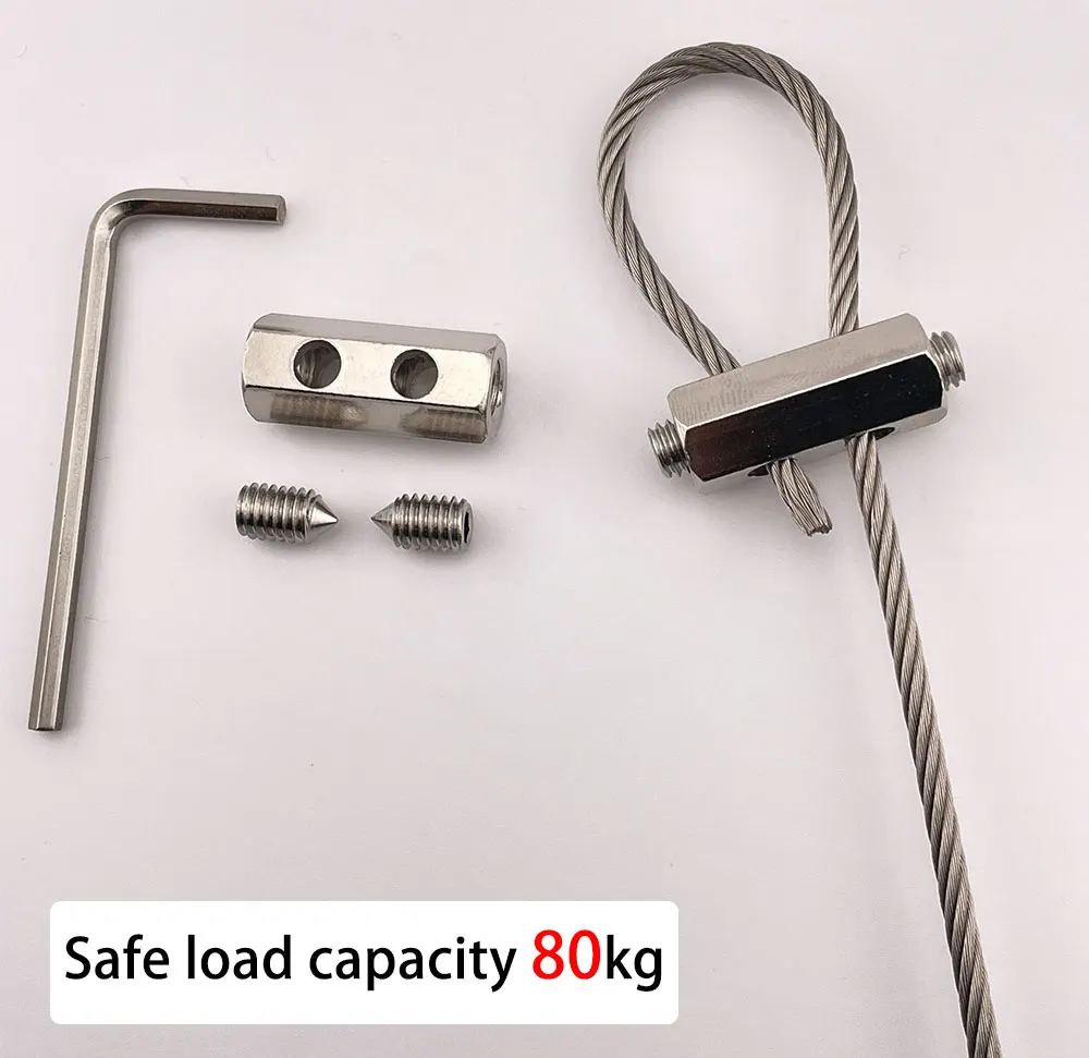 100 Stück für 4mm verstellbare Hochleistungs-Befestigung, Stahlseilklemme, Kabelklemme, Metallklemme, Schlingenbefestigung, inklusive Inbusschlüssel. – Detail 3