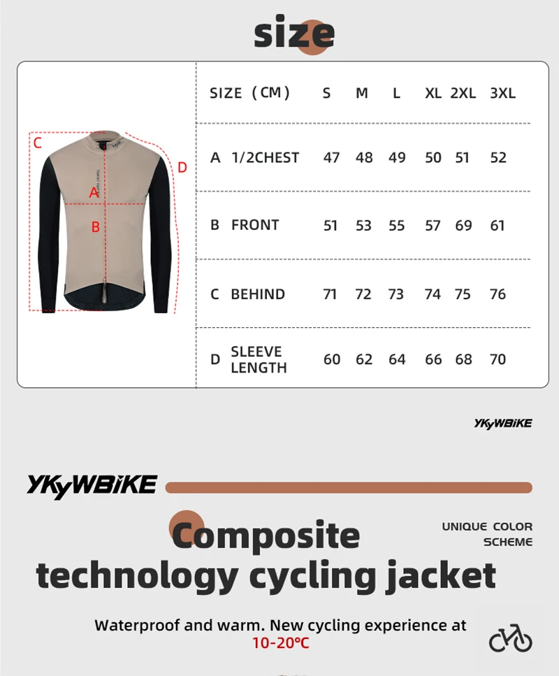 YKYW Herren-Radjacke, winddicht, wasserdicht, langärmelig, MTB, Fahrradmantel, Fahrradsport, Windjacke, Doppelreißverschluss, Radtrikot – Detail 1