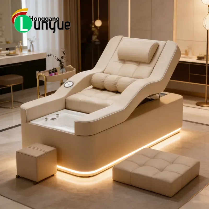 Luxury Electric Shampoo Bed Chair with Foot Rest Massage Function for Hair Washing Beauty Spa Furniture Comfortable