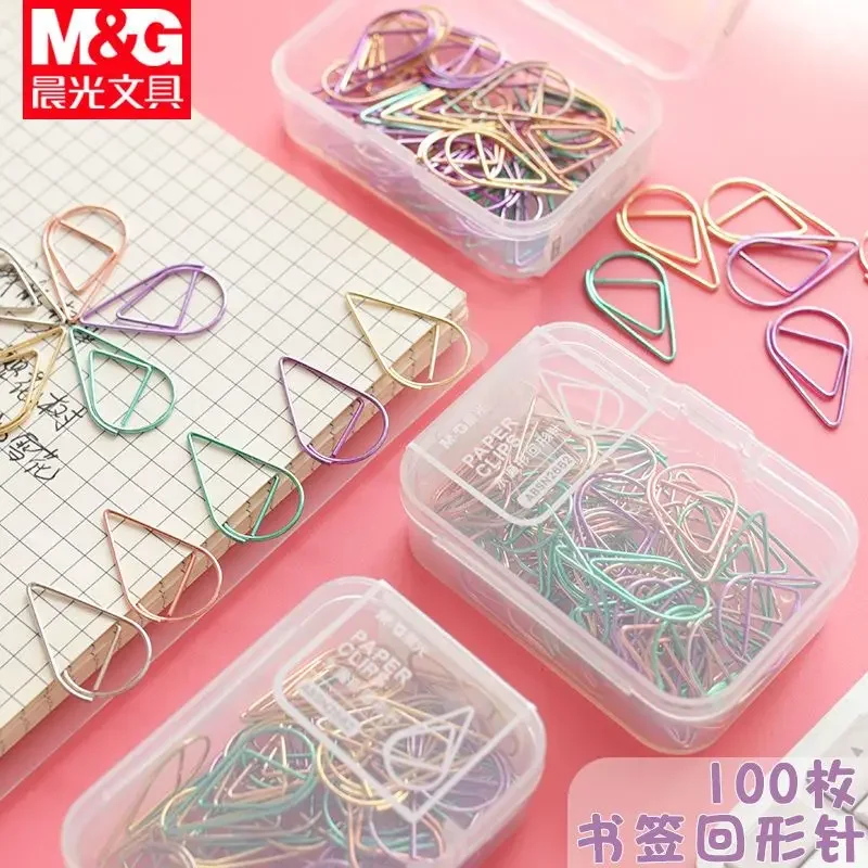 Metal Office Droplet Shaped Paper Clip Nickel Plated Anti Rust Candy Colored Irregular Paper Clip Circular Needle