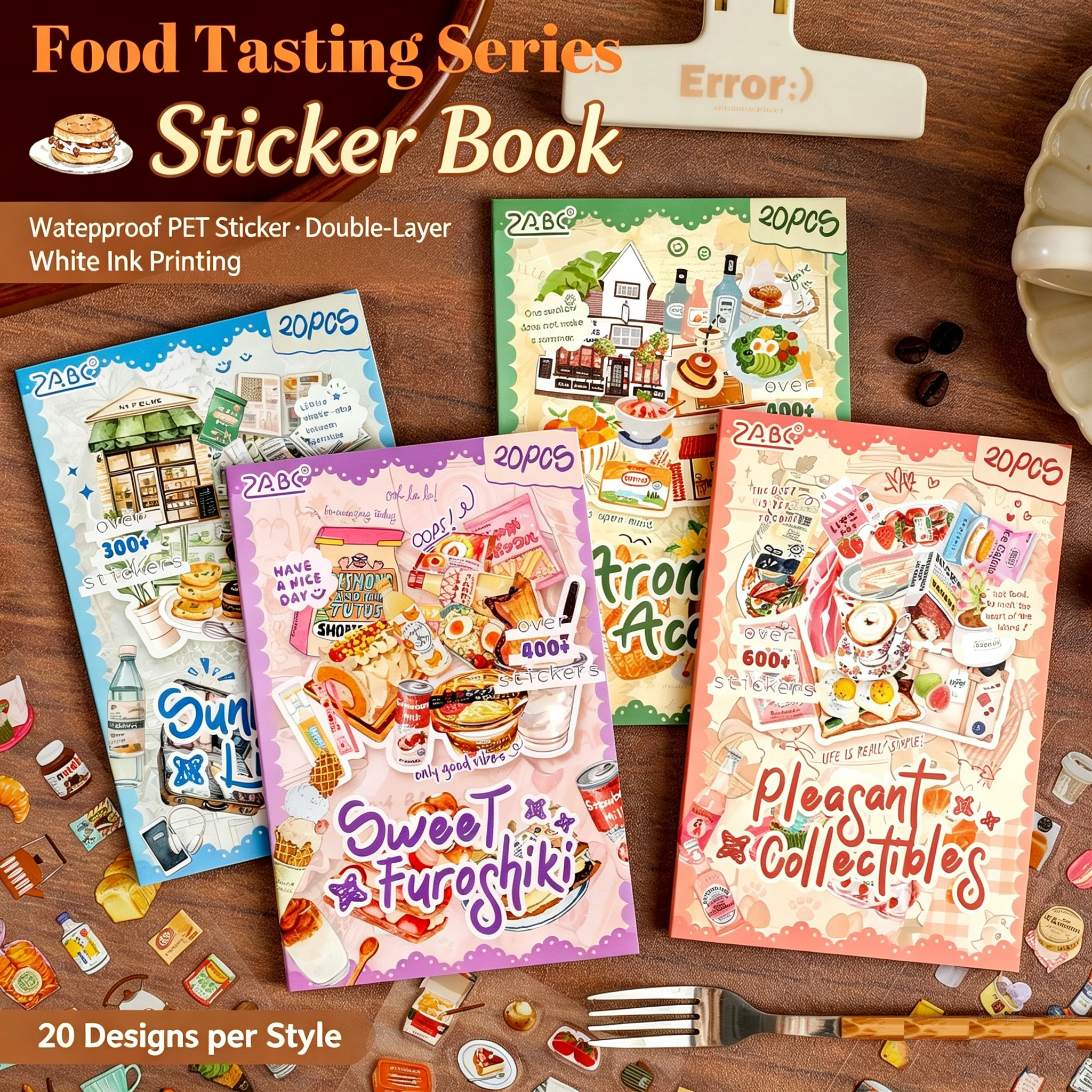 20pcs Stickers Kawaii Food Review Glitter Film Die-cutting Sticker Book Diy Handmade Scrapbook Aesthetic Stationery
