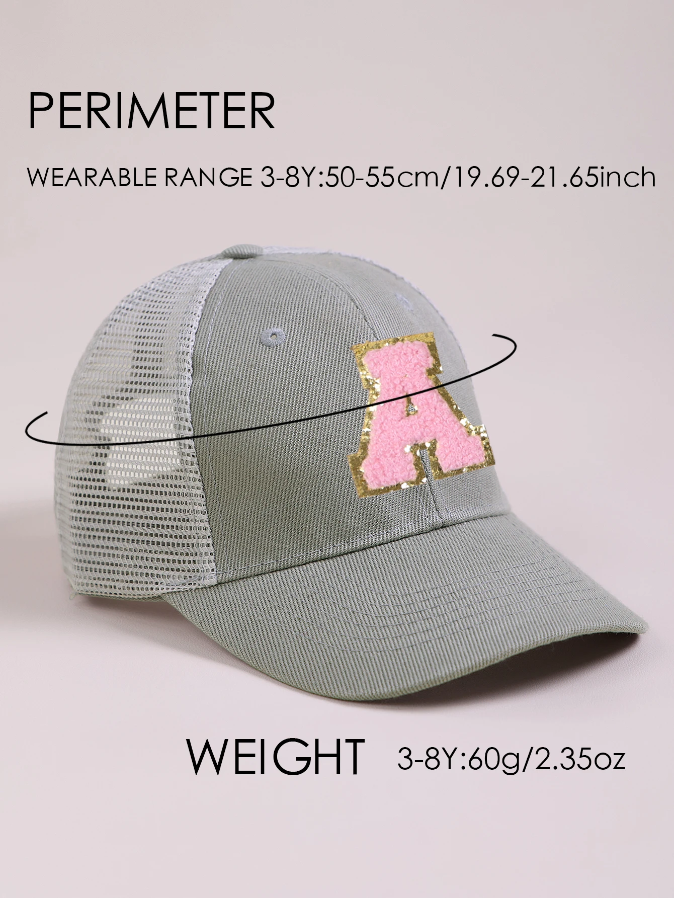 1pc Child's Grey 26 Letter Print Mesh Cap, Baby Unisex Baseball Sunvisor Hat, Suitable For Outdoor Activities And Daily Wear, Su view 5