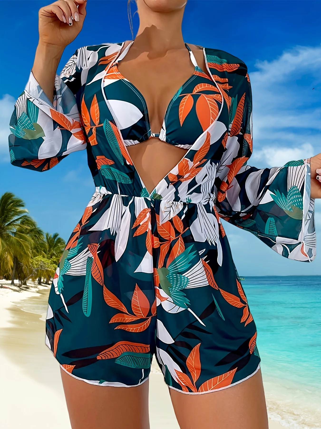 

2026 New Women's Sexy Fashion Leaf Print Swimsuit for Ladies, Stylish for Beach Leisure Lunch, Sun Protection and Fashion Combin
