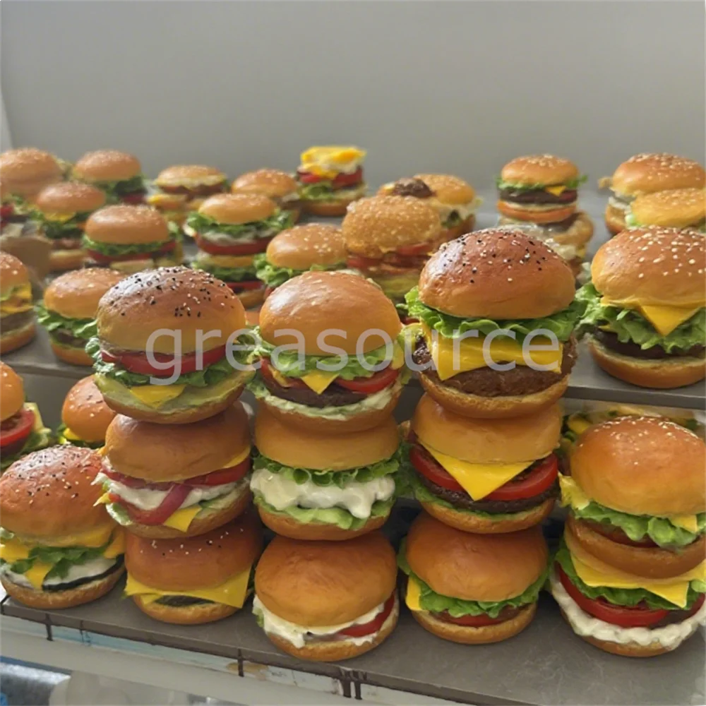 

Multi Layer Beef Patty Jumbo Burger Model Sauce Crispy Lettuce Onions Sesame Seed Bun Retro Diner Style Display Plastic Model