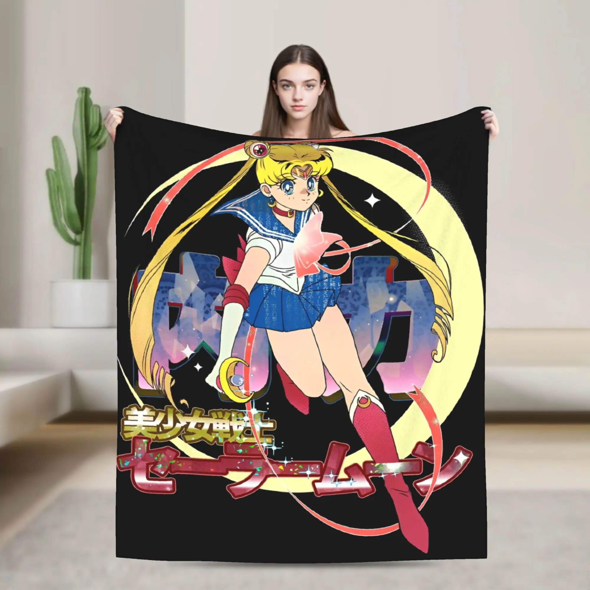 

Super Soft S-Sailors M-Moons Magical Girl Kitty Cat Blanket Premium Flannel Fleece Lightweight Bed Blanket Fuzzy Plush Blankets