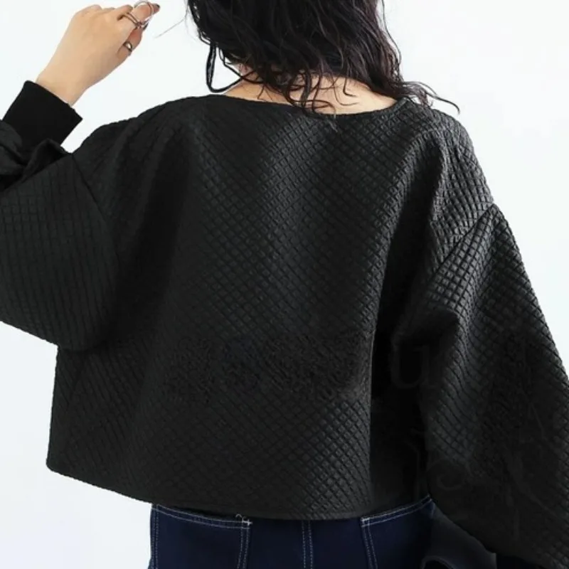 OCEANLOVE Puff Sleeve Jackets for Women Japanese Style Solid Black Vintage Chaquetas Mujer Chic Autumn Winter Loose Outwears