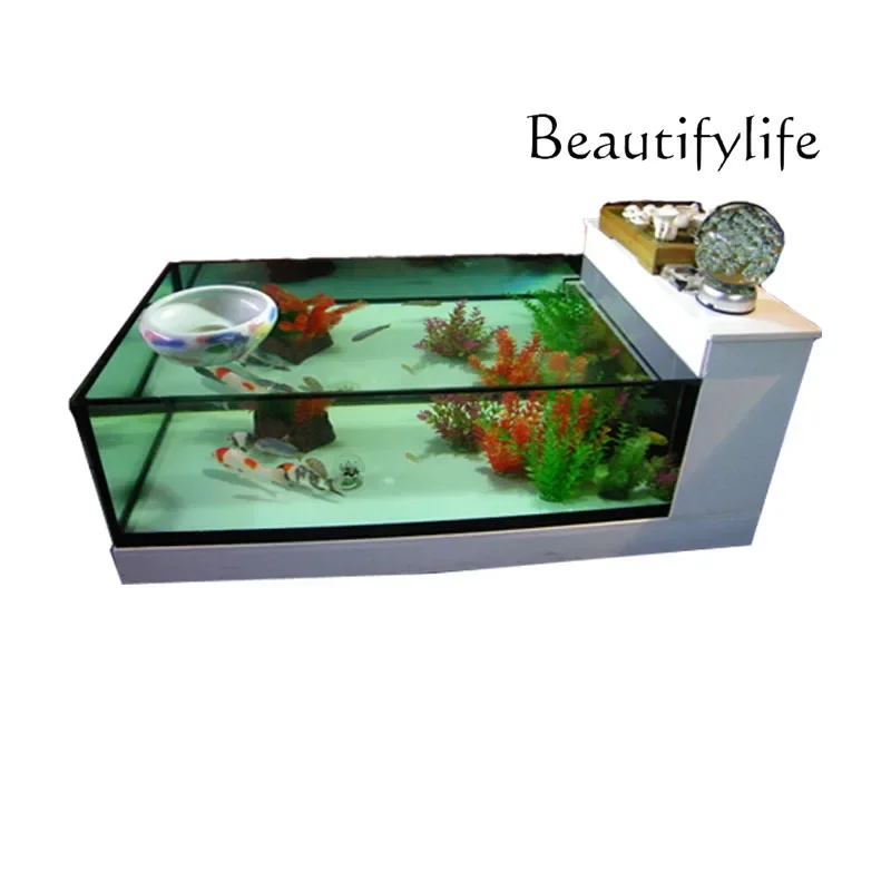 X36 Living Room Household Multi-functional Water-free Rectangular Creative Glass Coffee Table Fish Tank Aquarium