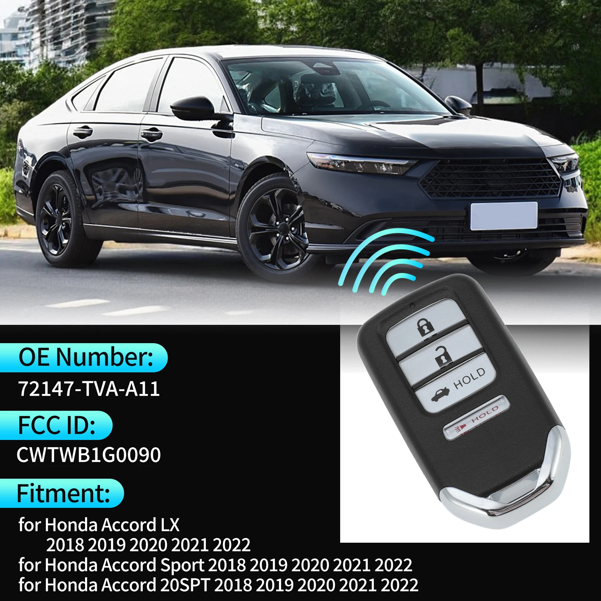 UXCELL CWTWB1G0090 434Mhz Keyless Entry Remote Key Fob for Honda Accord 18-22 4A Chip