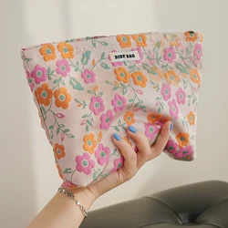 Women's Makeup Bag, Orange Flowers, Large Capacity Lipstick, Air Cushion, Sanitary Napkin, Storage Bag, Portable Toiletry Bag