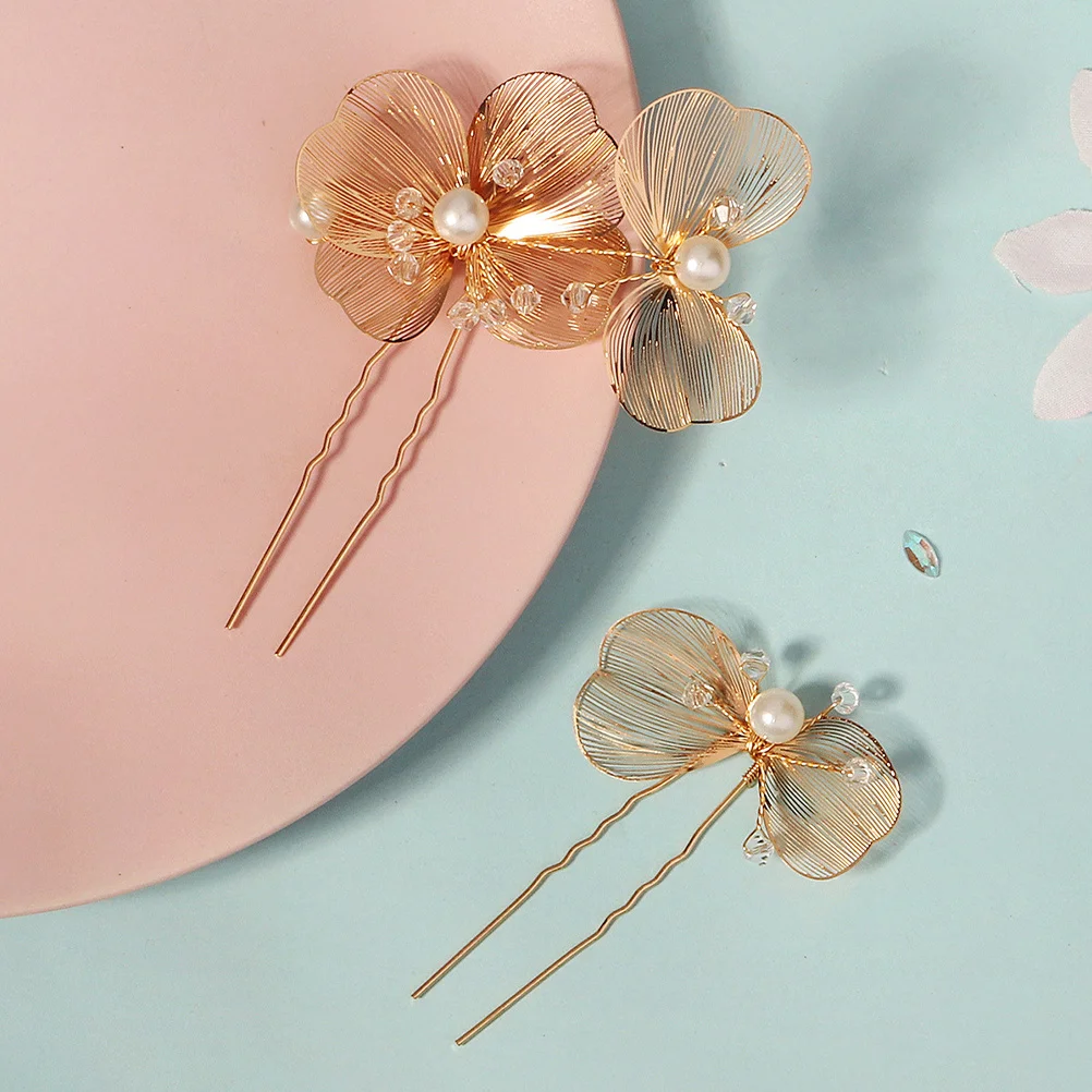 2pcs Wedding Pins U Shaped Rhinestone Hairpin For Women Bridal Hair Accessories Flower Hair Clips Decorative Hairpins Wedding