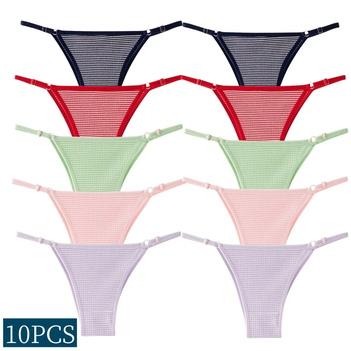 

10PCS/Set Women's Sexy Panties Elastic Adjustable Buckle Thongs Seamless Underwear Winter Warm G-string Women Comfort Lingerie