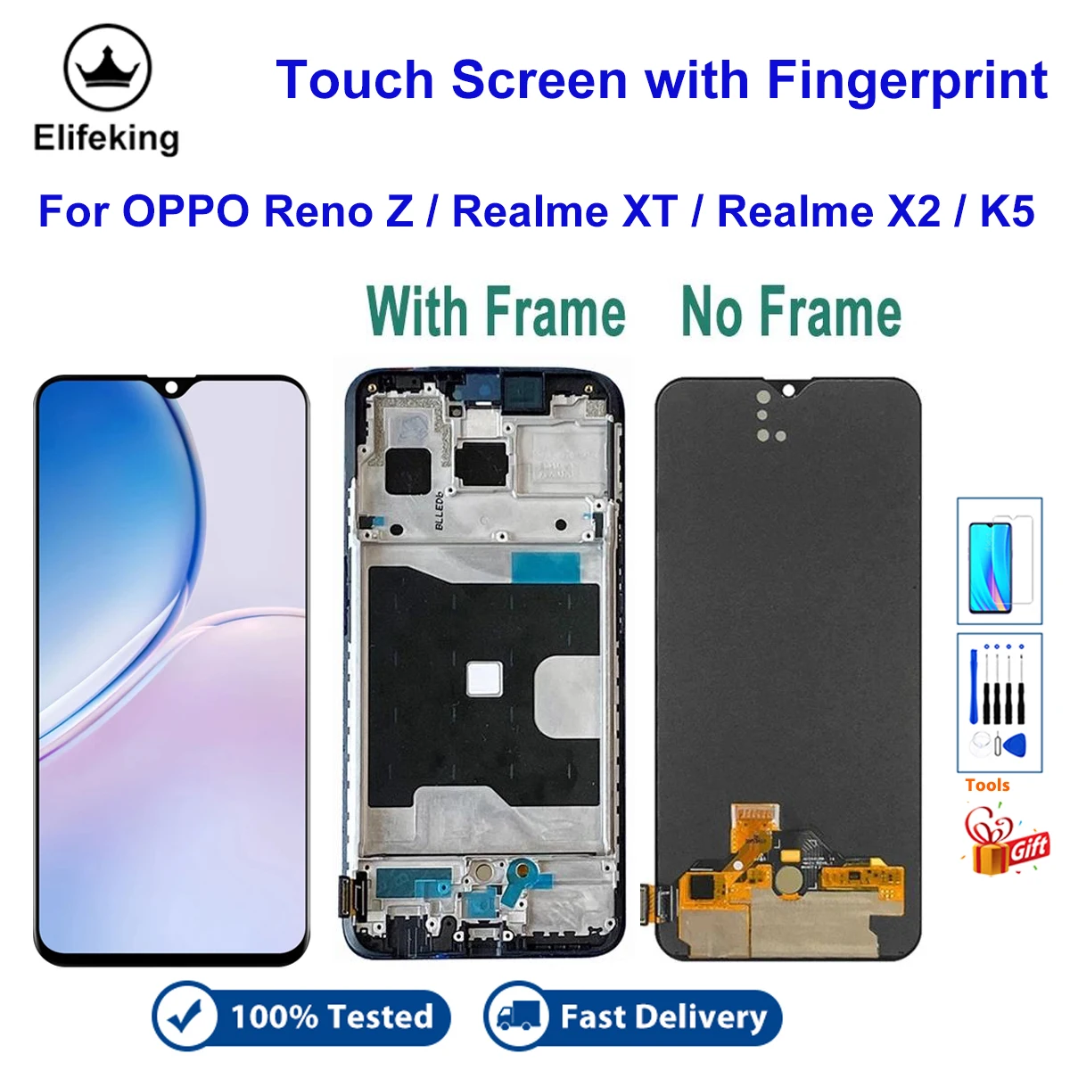 

Super AMOLED Display For OPPO Reno Z Realme XT X2 K5 LCD Touch Screen Digitizer Assembly Replacement Support Fingerprint