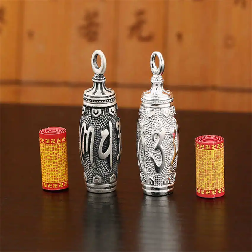 Vintage Buddhism Six Word Truth Amulet Pendant Necklace for Men Women Good Lucky Jewelry Shurangama Mantra Lotus Necklace Gifts