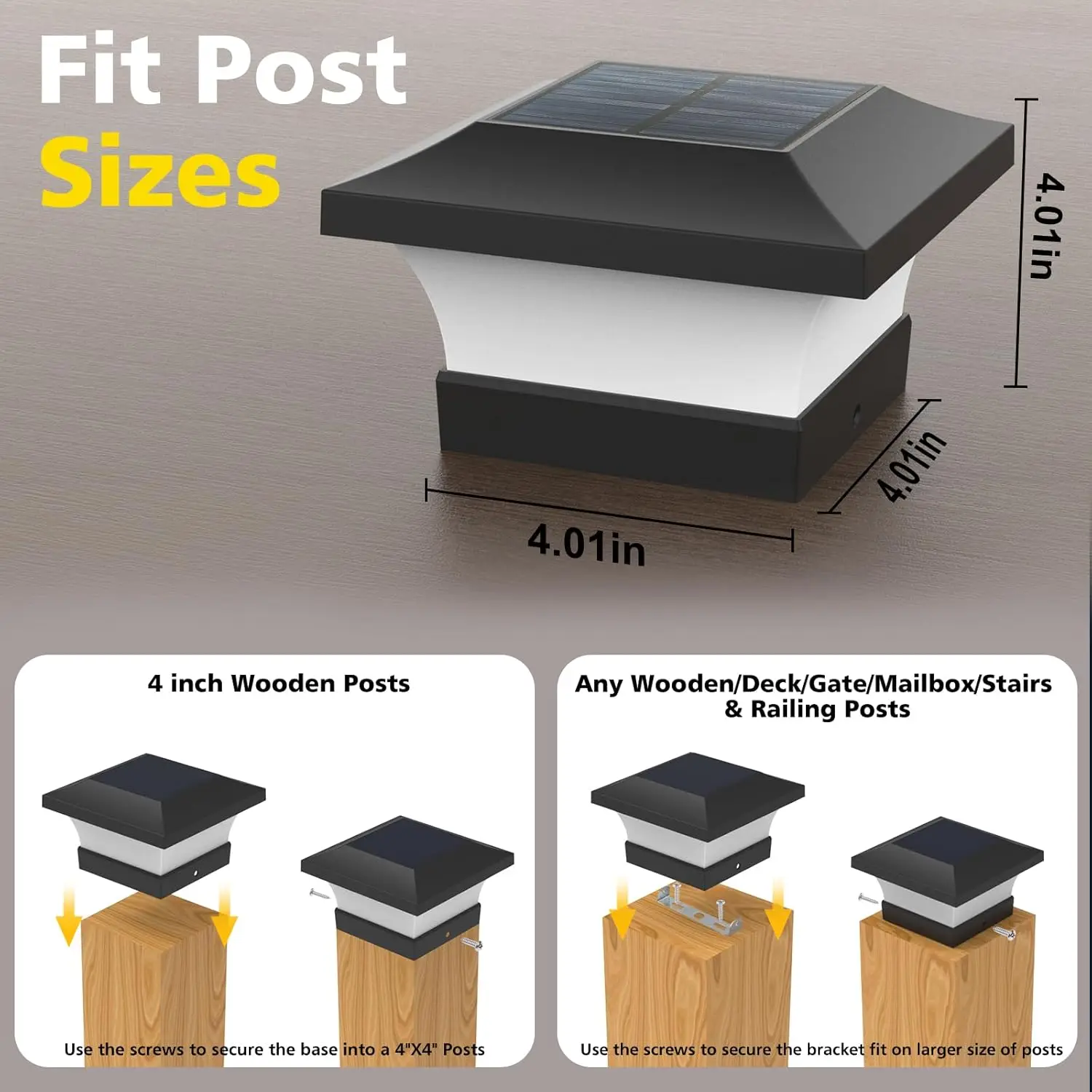 4X4 Post Solar Lights, Waterproof RGB Color-Changing for Wood/Vinyl Fence Posts, Deck, Patio & Garden (2 Pack)