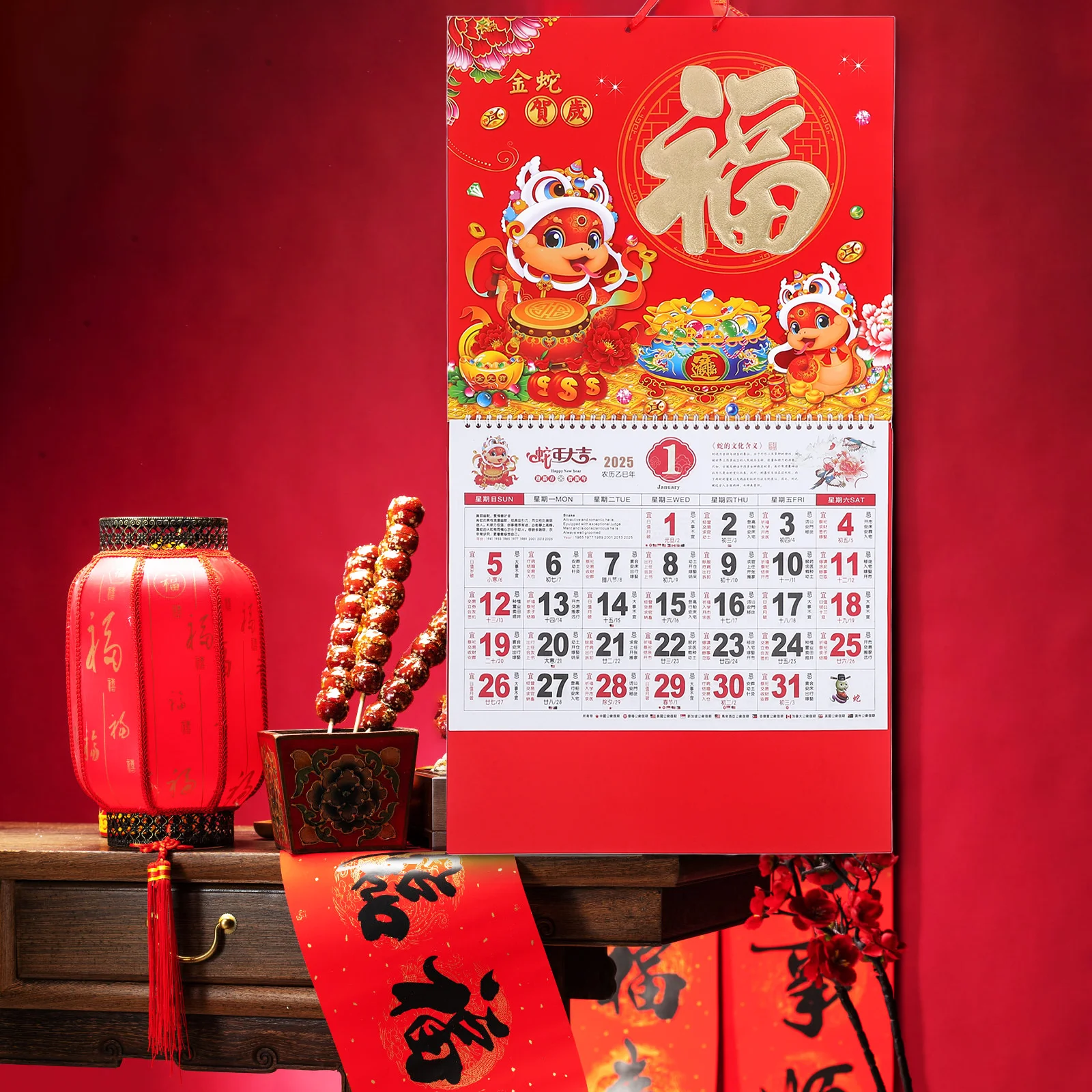

2025 Snake Lunar Calendar Hanging Wall Decor Marked International Hanging Wall Calendar Holidays Monthly Planner Office Paper