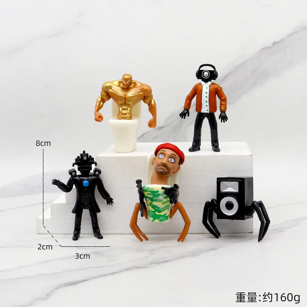 5PCS/Set Version Skibidi Toilet VS Titan TV Camera Speaker Man 3 Head Creative Statue Funny Video Figure Model Toys Gift