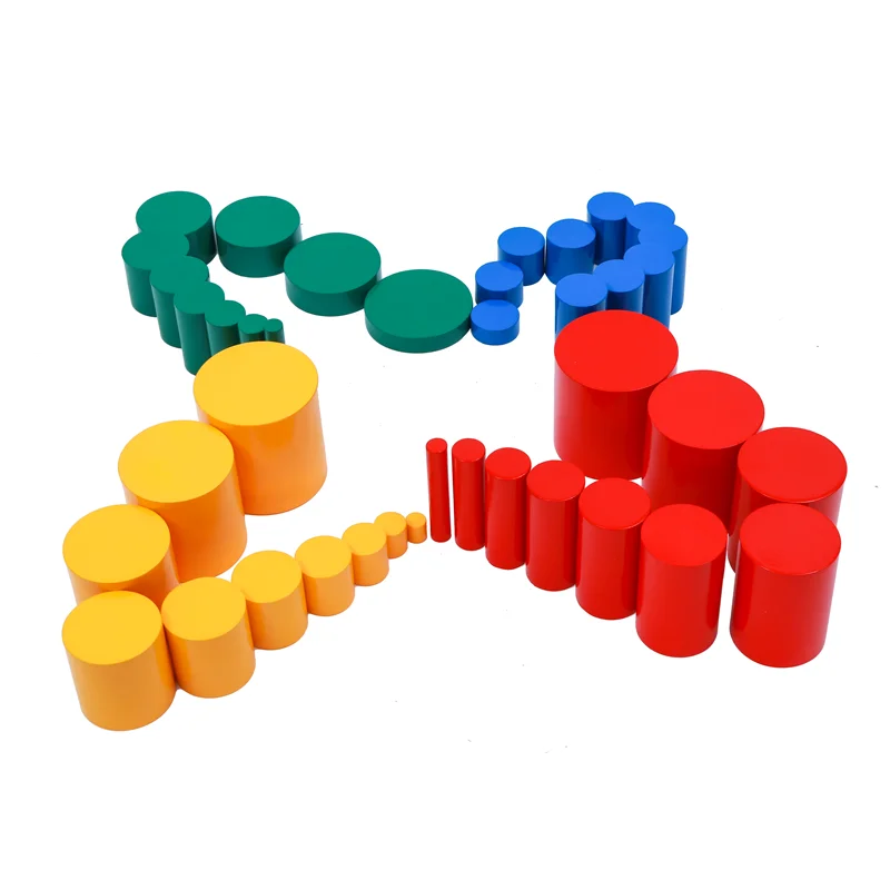 컬러 무손잡이 원통체 4개 세트(상자 포함) 시각 감각 조기 개발 교육 장난감을 위한 몬테소리 감각 자극 재료