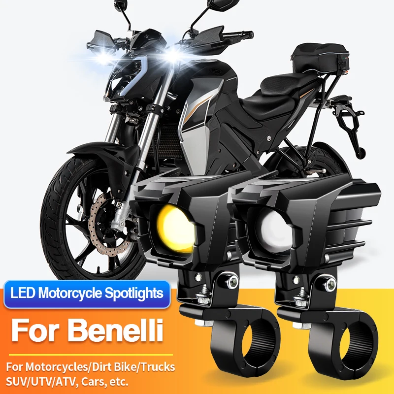 

1 комплект универсальных светодиодных фар для мотоциклов, двухцветные противотуманные фары для UTV/ATV, для Benelli 302S/502C/752S/Leoncino 500/Leoncino Trail