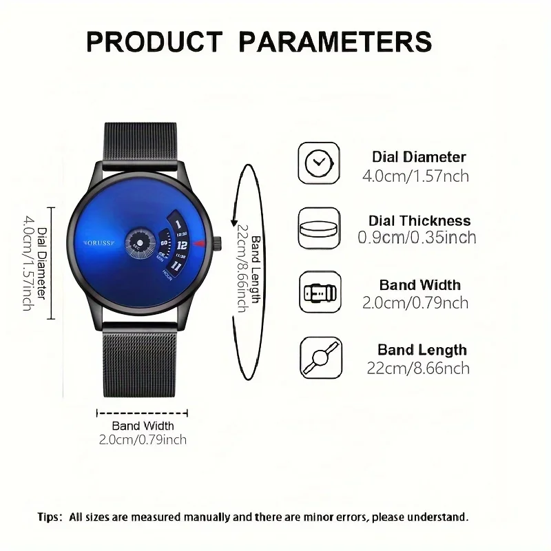 1pcs Elegant Men's Quartz Watch Fashion Business and Sports Design Blue Dial