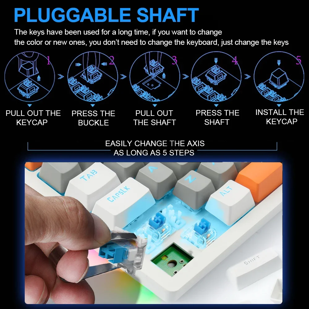 Teclado mecánico USB para jugar con cable, interruptor rojo azul, retroiluminado con LED monocromático, 87 teclas