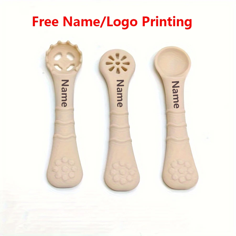 Free Name Printing Children's Silicone Meal Set with Slotted Spoon for Feeding Practice Personalized Gift for Boys & Girls