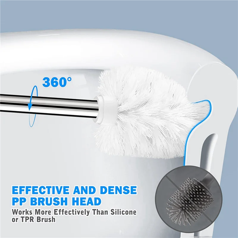 ABZS Toilet Brush And Holder, 4 Pack Toilet Brush With 304 Stainless Steel Long Handle, Toilet Bowl Brush White
