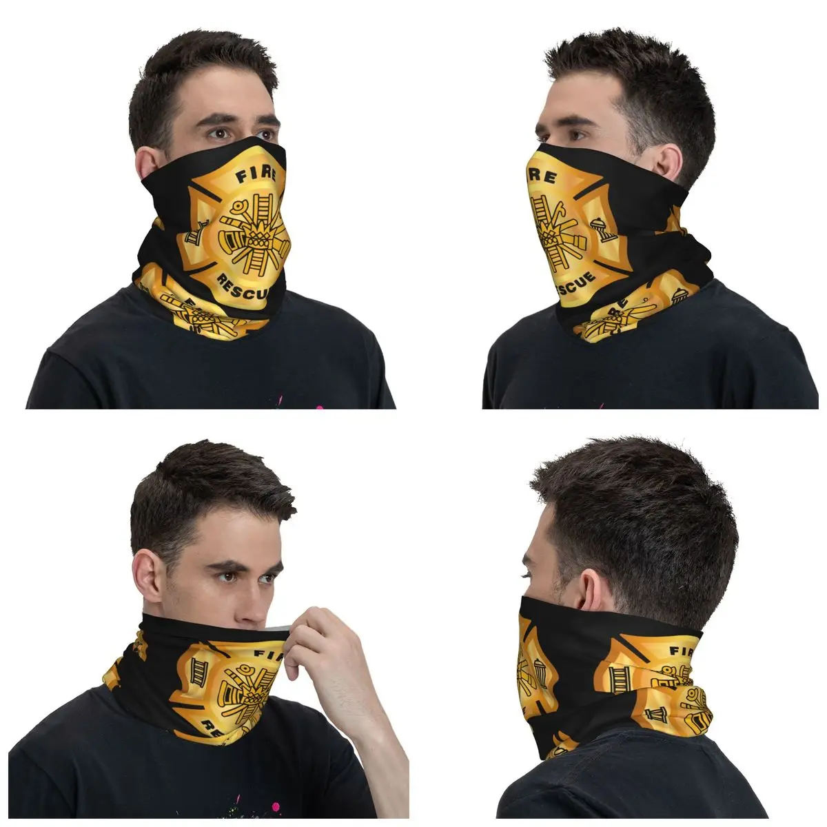 Custom Fire Rescue Golden Winter Headband Neck Warmer Men Women Hiking Cycling Tube Scarf Firefighter Face Bandana Gaiter