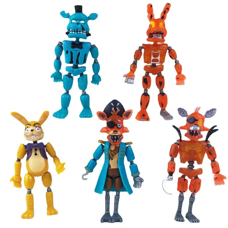 5-6 unids/set FNAF infracción de seguridad figuras de acción conjunta móvil desmontable Bonnie Foxy Fazbear oso muñeca Juguetes