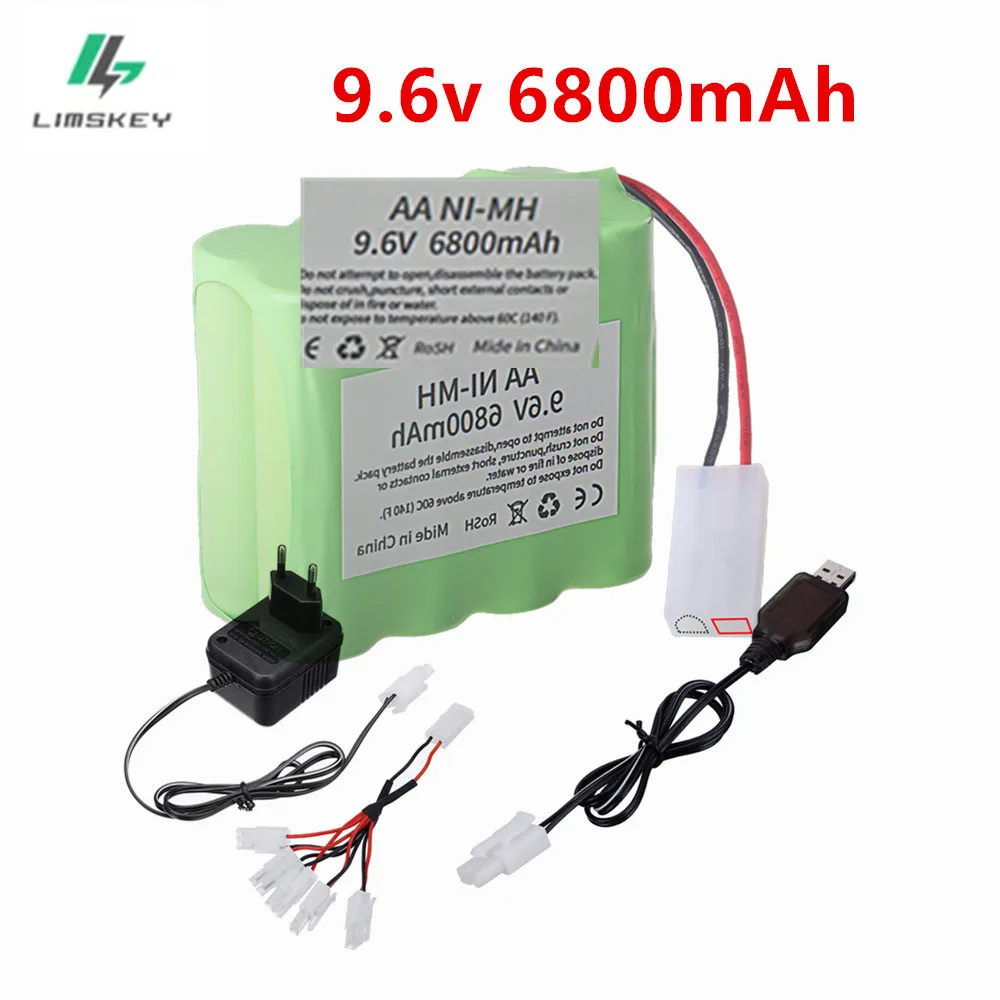 9.6V 6800mAh Ni-MH Rechargeable Battery and Charger Set For Rc toys Car Boat Tank Robot Gun AA NiMH 9.6v 2400mAh Battery