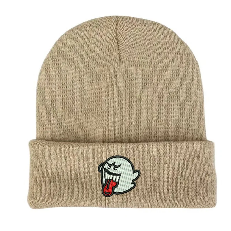 Winter Autumn Unisex Creative Embroidery Grimace Sticking Out Tongue Little Devil Beanies Skull Hat Outdoor Keepwarm Caps W248