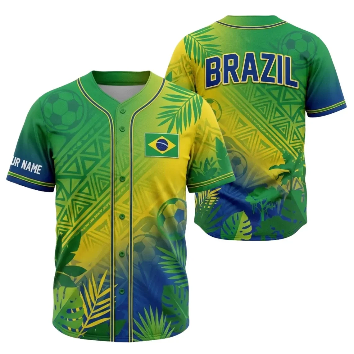 Brazil Baseball Jersey Custom Name, Personalized Button Shirt Gift for Men Women Fans