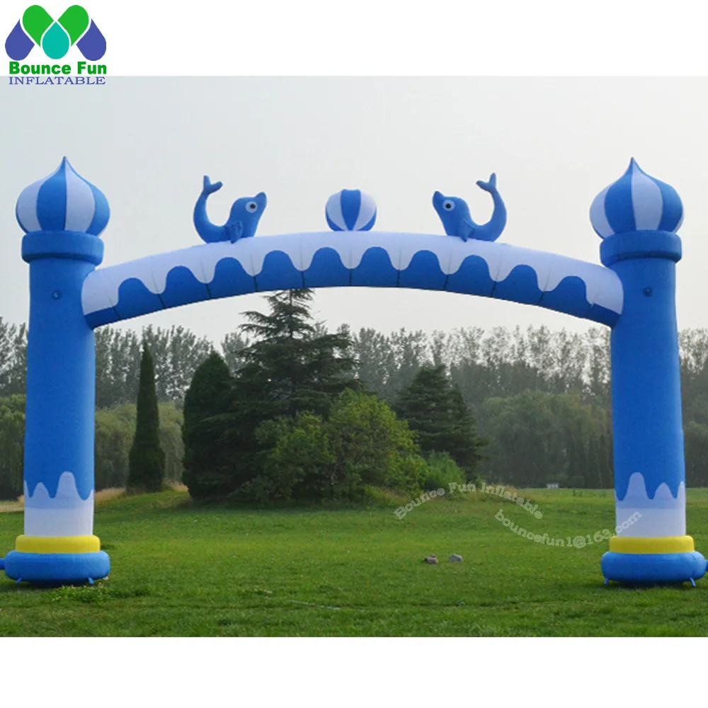 Lovely Design Blue Inflatable Dolphin Arch For Aquarium Theme Entrance Arch Air Door Gate For Kids Party