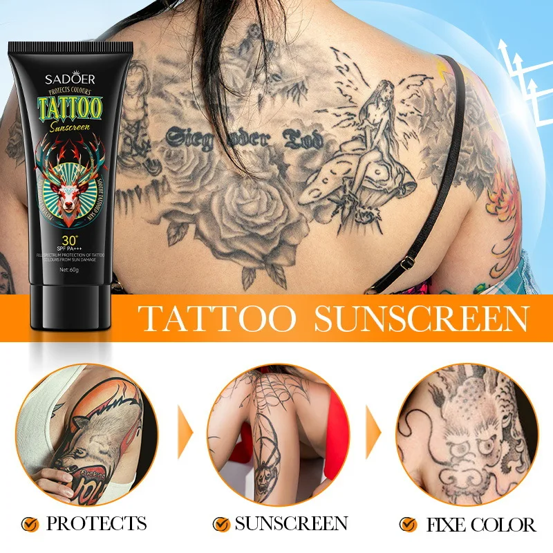 كريم SADOER Protect Fading Color Tattoo الواقي من الشمس، كريم الرعاية اللاحقة المضاد للتجاعيد يمنع تلف الشمس، كريم الشمس للحماية من الأشعة فوق البنفسجية
