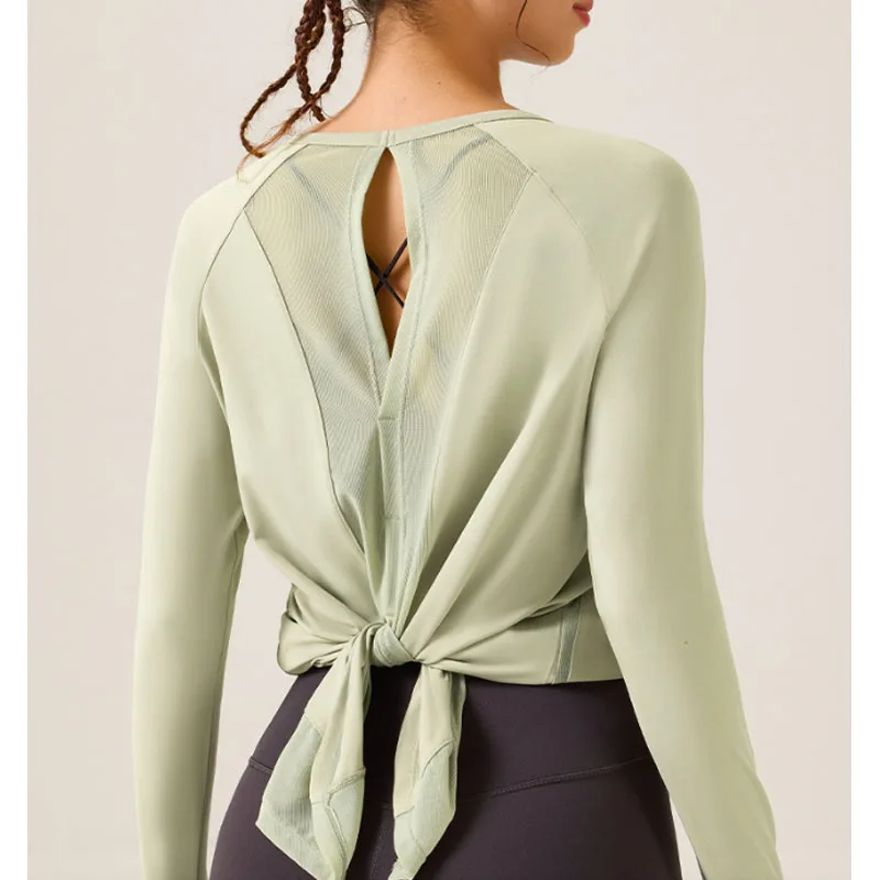 

Aiithuug Свободные повседневные рубашки из мягкой сетки с разрезом на спине Повседневные топы для йоги с длинными рукавами Расслабленные рубашки для тренировок УФ-рубашки Быстросохнущие