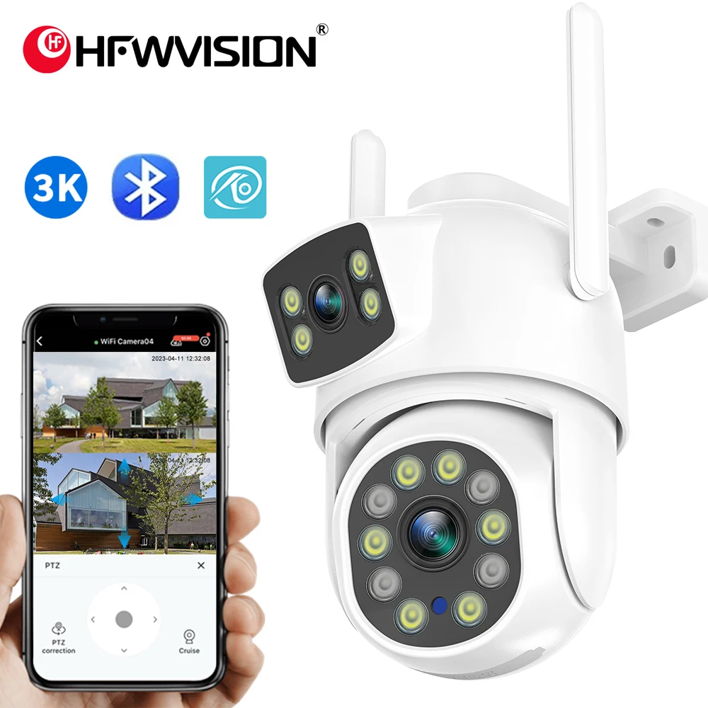 Wifi security camera 6MP 2lens 4X Digital Zoom IP Camera AI Auto TrackingHome Surveillance Cameras indoor  Outdoor wifi came