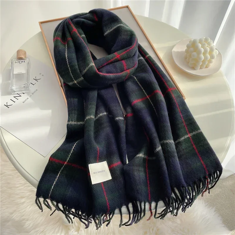 2024 New Lovers Korean Plaid Scarf Women's Winter Warm Fashion Fringe Women's Scarf Thickened Long Scarf Lovers Shawl