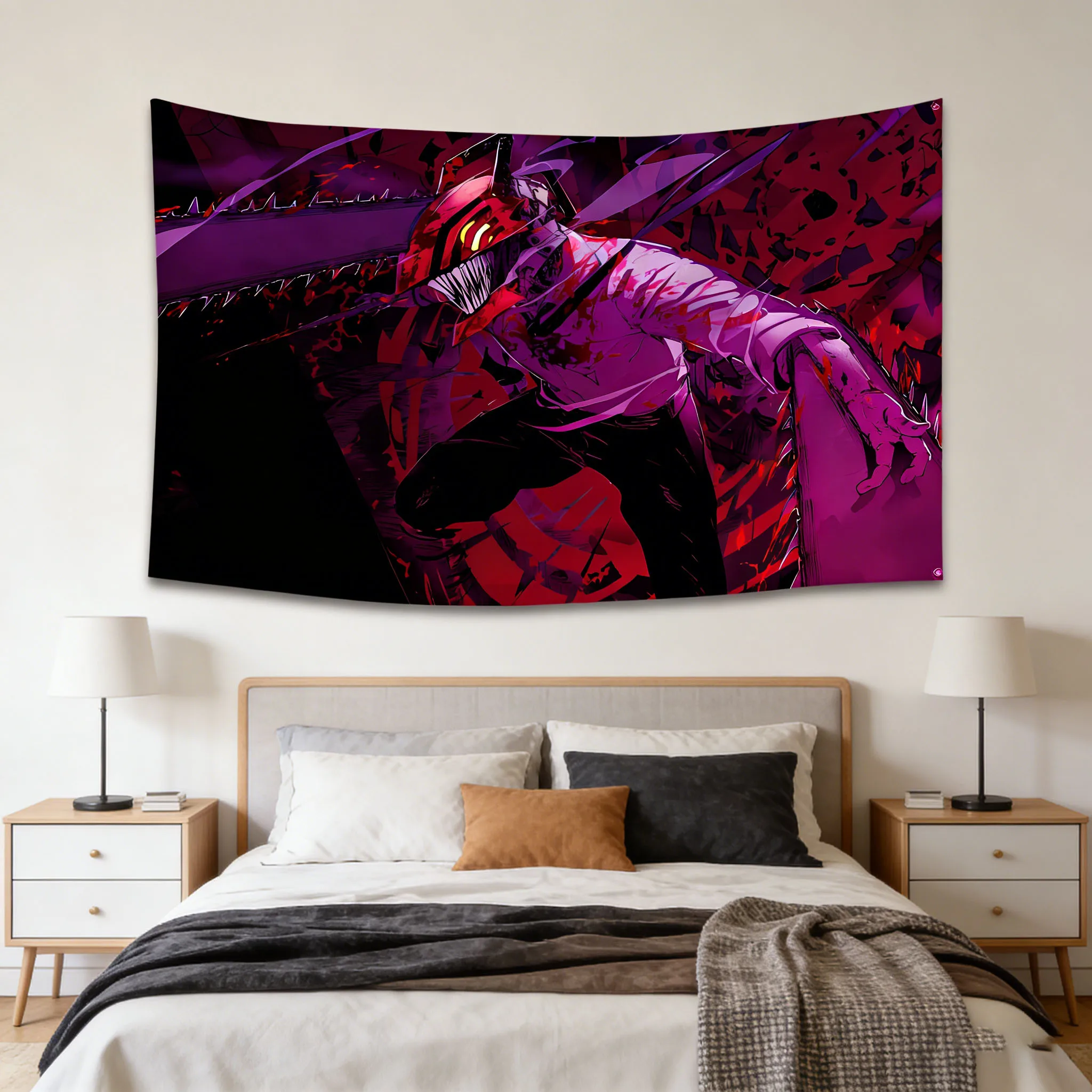 Chainsaw Man Denji & Power Wandteppich, Anime-Wandbanner, ideal für die Dekoration von Zuhause, Garage, Partys und für die Anime-Fan-Sammlung