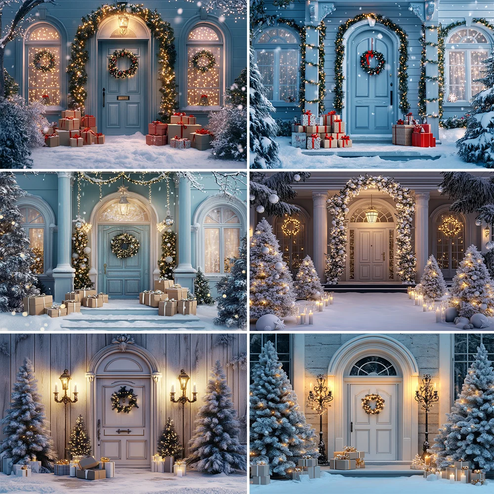 

Photography Background Winter Christmas Shop Window Fireplace Xmas Tree Kid Family Portrait Decor Backdrop Photo Studio