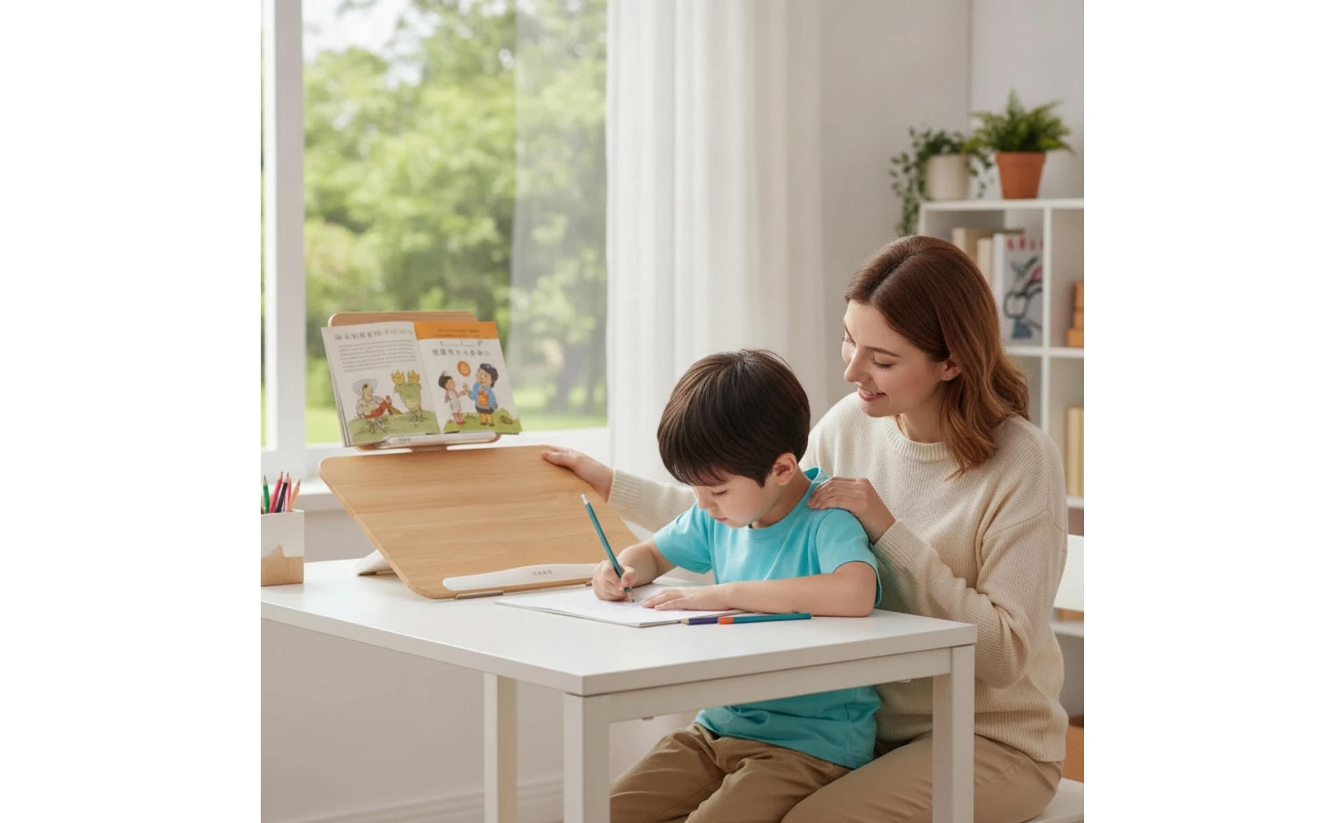 Study Board with Book-Rest Ergonomic Writing Board with Reading Rack Adjustable Writing Slope Stable Desktop Book Stand Compact