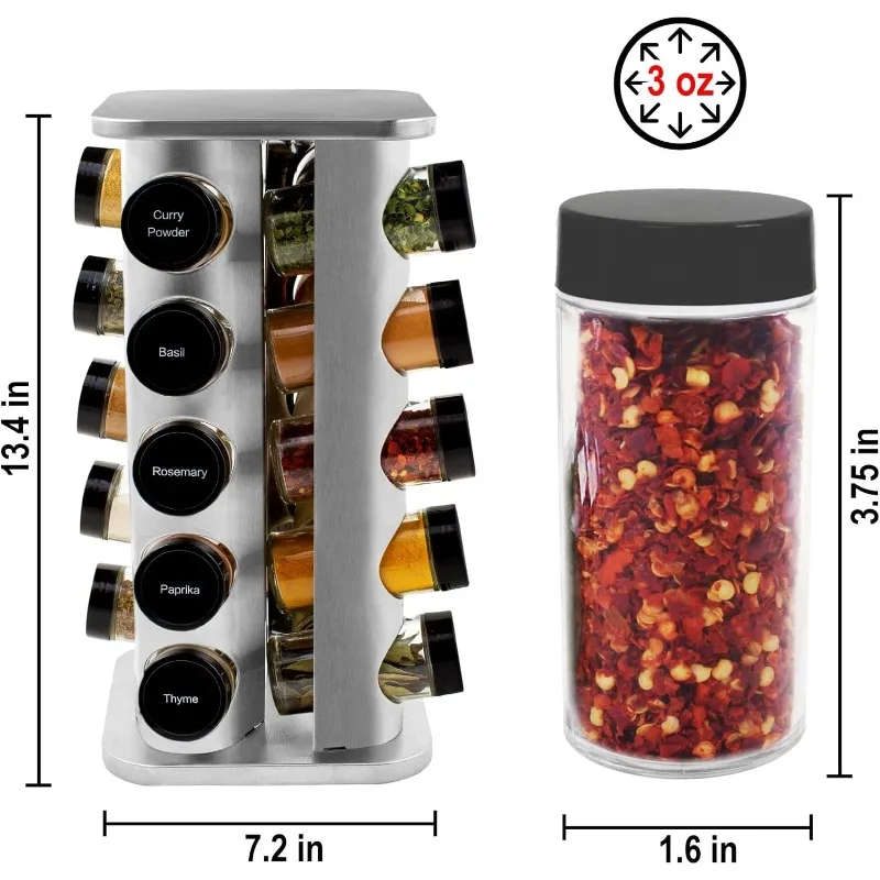 Revolving Tower Organizer for Kitchen Spices and Seasonings, Free Spice Refills for 5 Years (Stainless Steel)