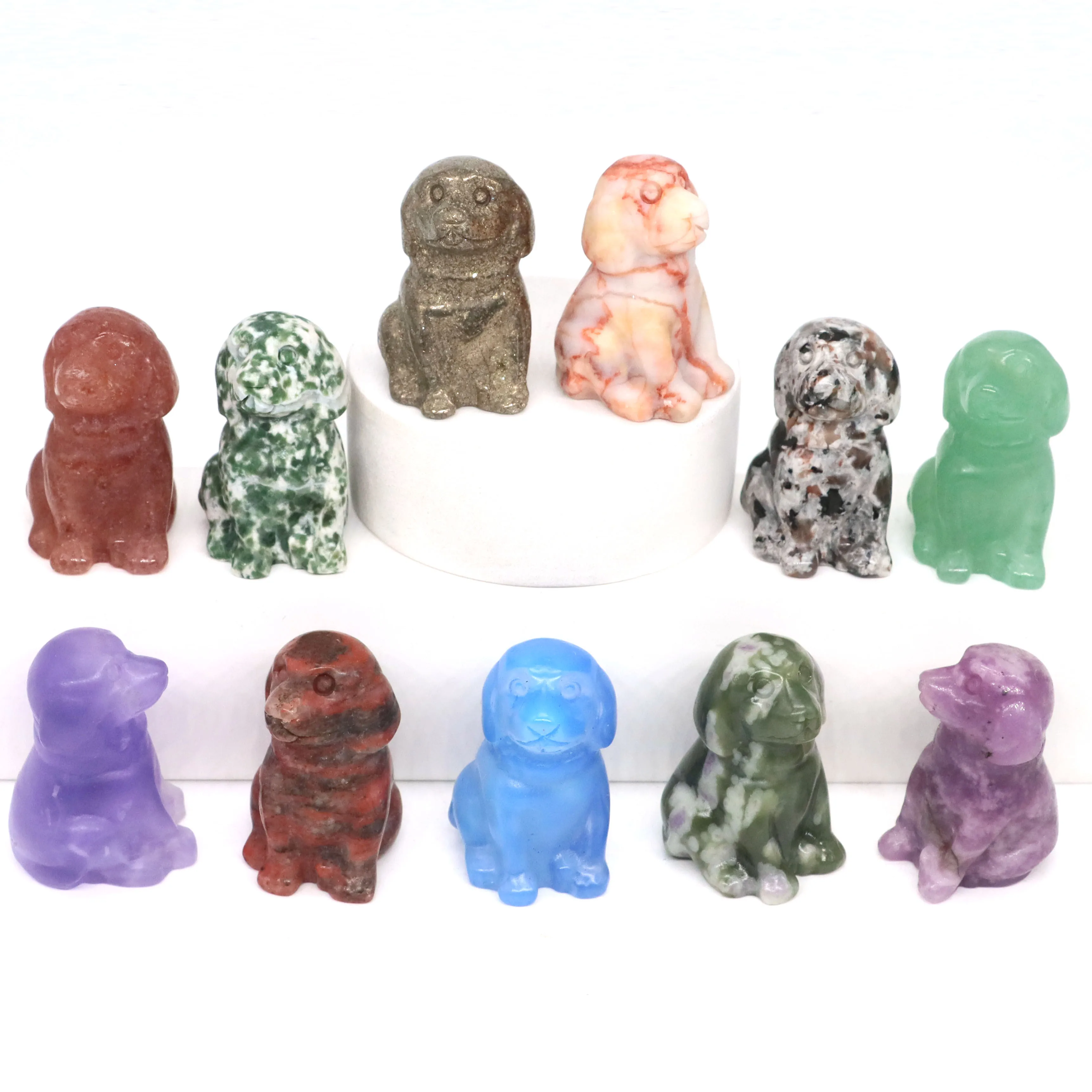 

1.2" Lovely Dog Statue Natural Stone Crystal Quartz Hand Carved Healing Animal Figurines Reiki Gems Crafts Home Decoration Gifts