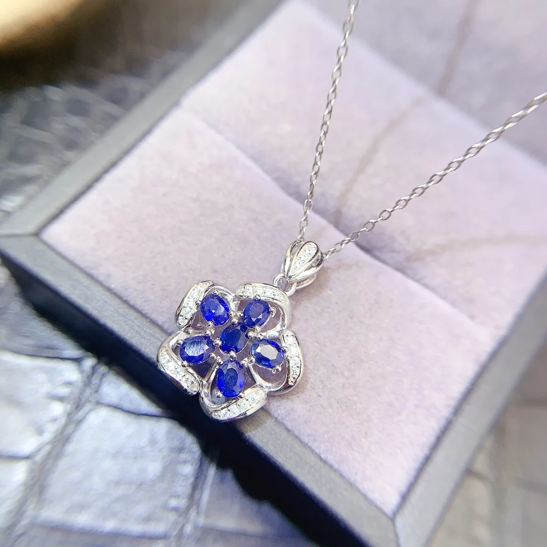 

SHILOVEM 925 sterling silver Natural sapphire pendant fine Jewelry women wedding gift wholesale send necklace ll0304558agl