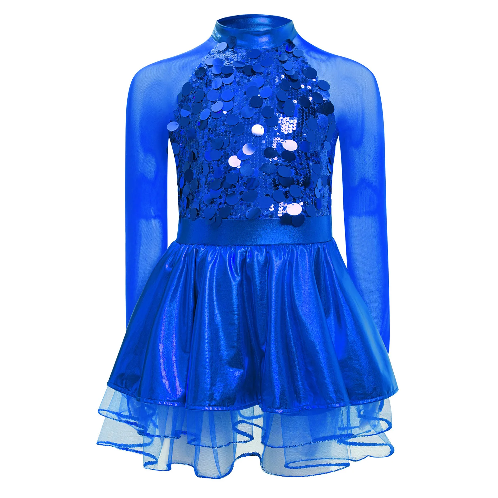 

Sparkling Tutu Dress for Girls Sheer Mesh Sleeves And Keyhole Back Ballet Dance Dress Perfect for Dance Performances Recitals