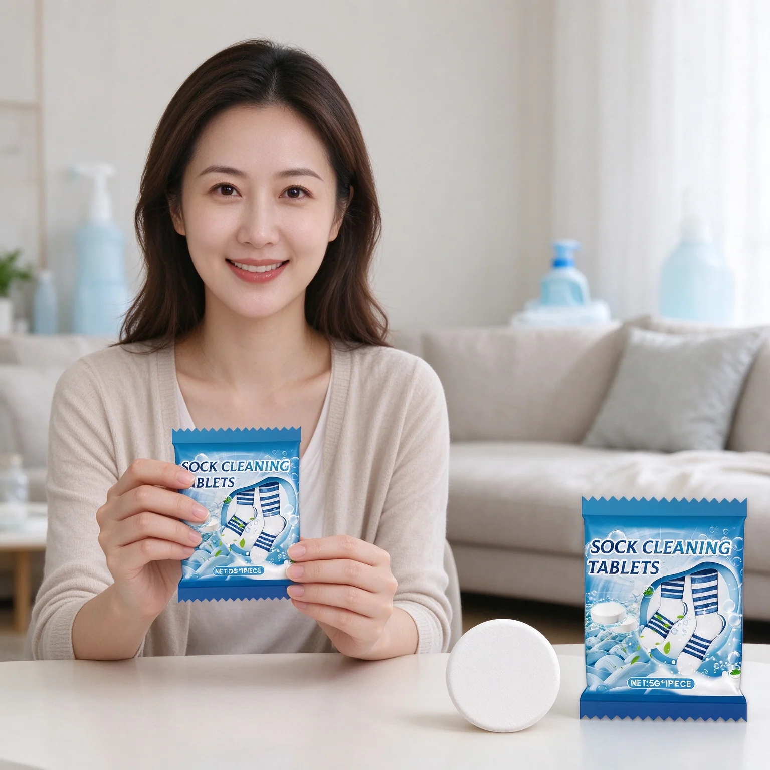 Jakehoe Sock Cleaning Effervescent Tablet Deep Clean Long-Lasting Antibacterial Remove Odor and Dirt Sock Cleaning Sheet 1PCS