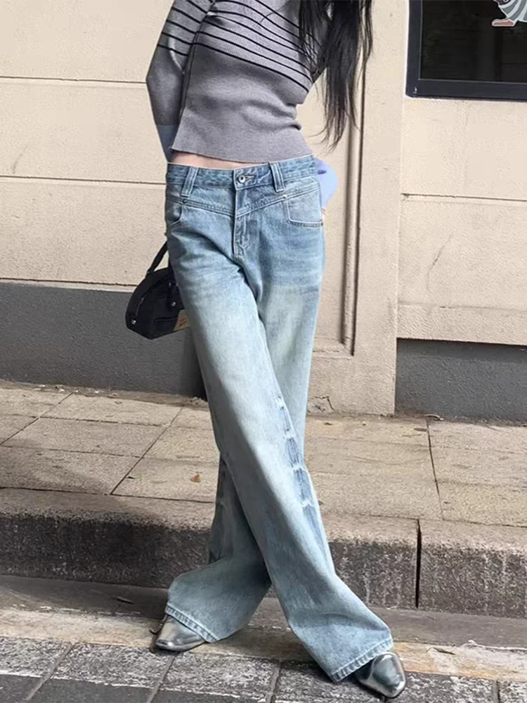 Fashion Street Casual Woman Jeans Simple Basic Blue Straight Pants Female Chicly New Retro Slim High Waist Woman Jeans