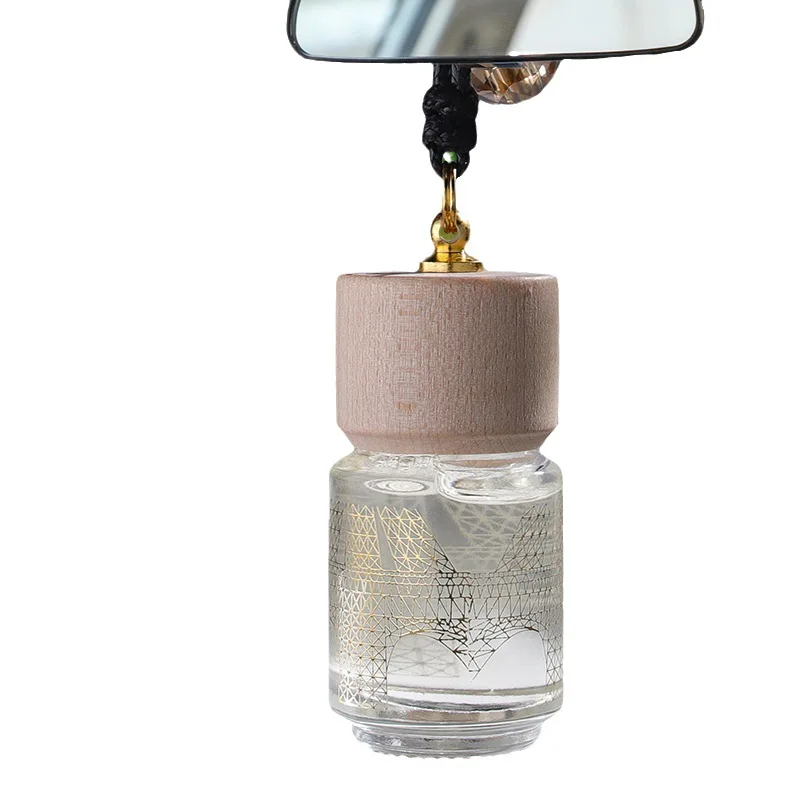 8ml Empty Car Perfume Bottle Hanging Pendant Glass Perfume Bottle With Wooden Caps Refillable Car Essential Oil Diffuser Bottle